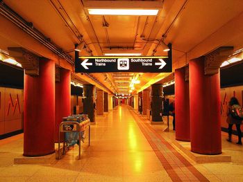 View of illuminated underground walkway