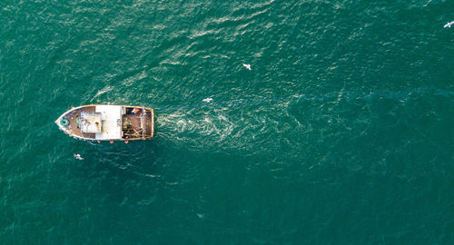 High angle view of boat in sea