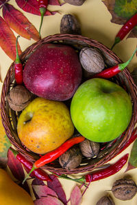 High angle view of apples in basket