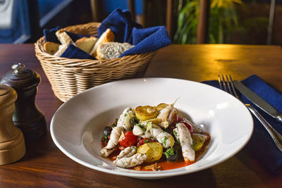 Stir fried squid with slice bell pepper and salted eggs, thai style food, traditional food