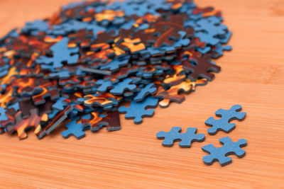 High angle view of toys on table
