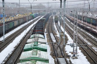 High angle view of railroad tracks during winter