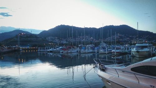 Boats moored in harbor