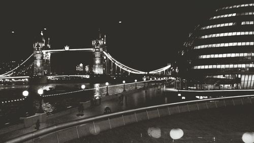 Bridge over river at night