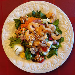 High angle view of meal served in plate