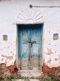 Closed door of house