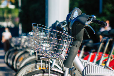 Close-up of bicycle in basket