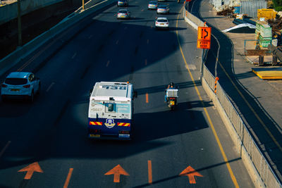 High angle view of vehicles on city street