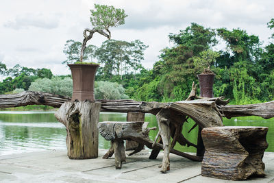 Statue by trees against sky