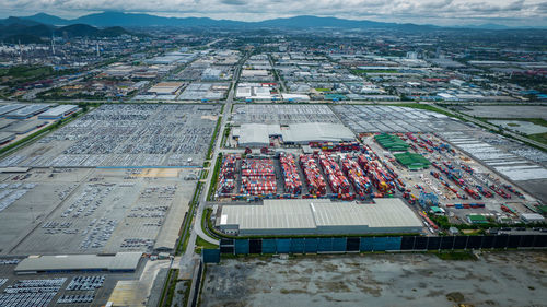 High angle view of buildings in city