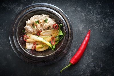 High angle view of food in plate