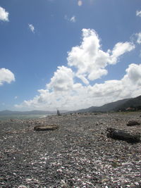 Scenic view of soccer field against sky