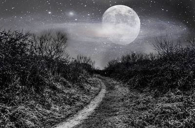 Scenic view of field against sky at night