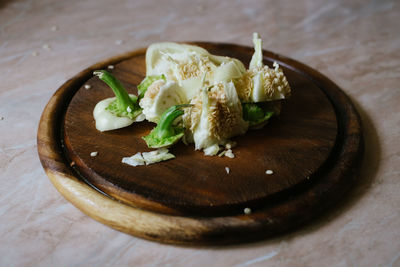 High angle view of food in plate on table