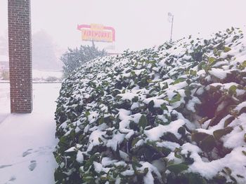 Snow covered land against sky