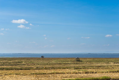 Scenic view of sea against blue sky