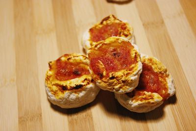 High angle view of food on cutting board