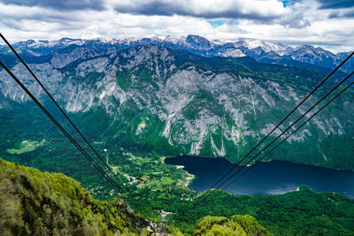 Scenic view of mountains against cloudy sky