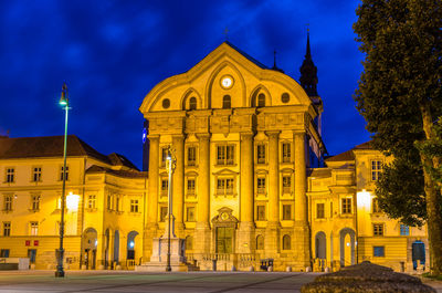Facade of a building at night
