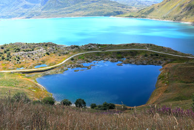 Scenic view of landscape and lake against sky