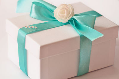 High angle view of gift on white background