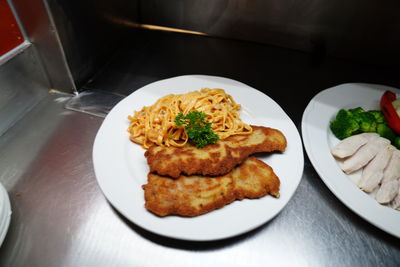 High angle view of food in plate