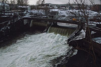 High angle view of dam in river