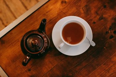 High angle view of coffee on table