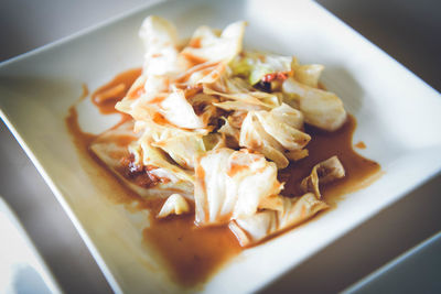 High angle view of noodles served in plate