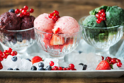 Close-up of strawberries in glass bowl