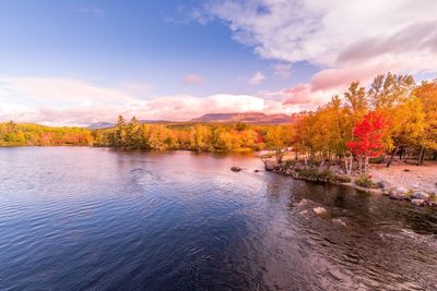 Scenic view of lake against sky during autumn