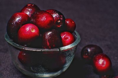 Close-up of strawberries in bowl on table