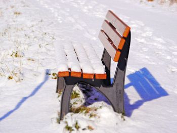 High angle view of snow on sand