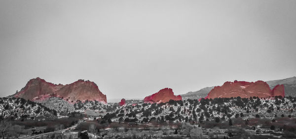 Panoramic view of snowcapped mountains against clear sky