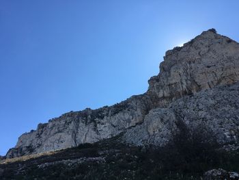 Low angle view of mountain against clear sky