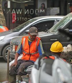 Man working in bus