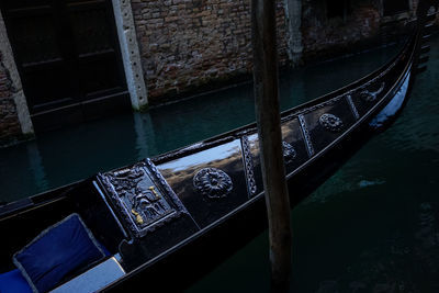 High angle view of gondola in canal