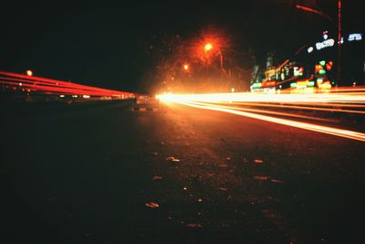 Light trails on road at night