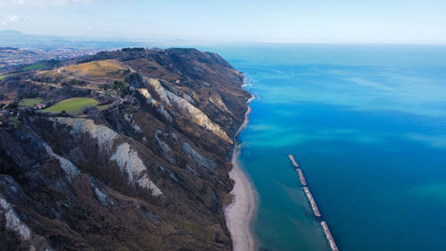 Scenic view of sea and mountains against sky