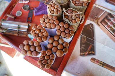 High angle view of various food for sale