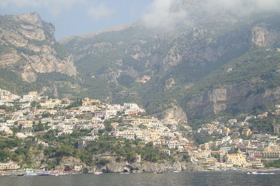 Aerial view of town by sea