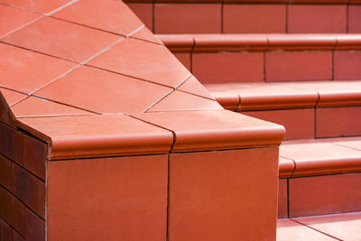 Steps made of brown clinker tiles . cottage porch