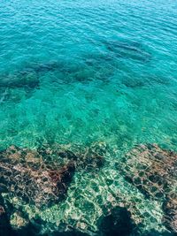 High angle view of rocks in sea