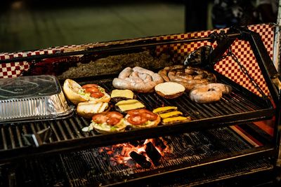 Close-up of food on barbecue grill