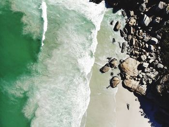 High angle view of rocks on beach