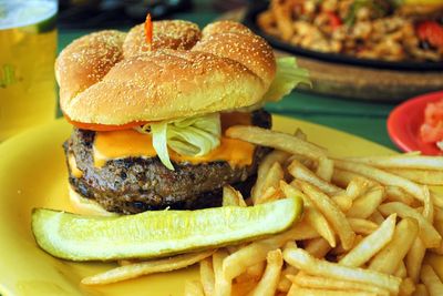 Close-up of burger in plate