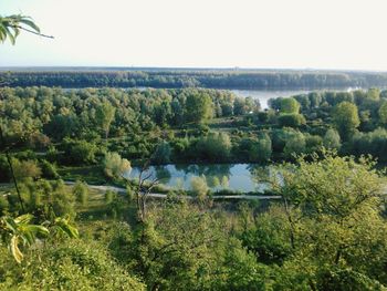 Scenic view of lake against clear sky