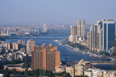 Cityscape against clear sky