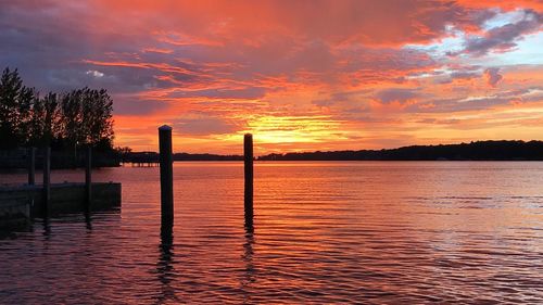 Scenic view of lake against sky during sunset