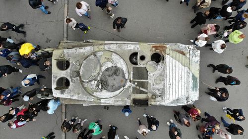 High angle view of people at table